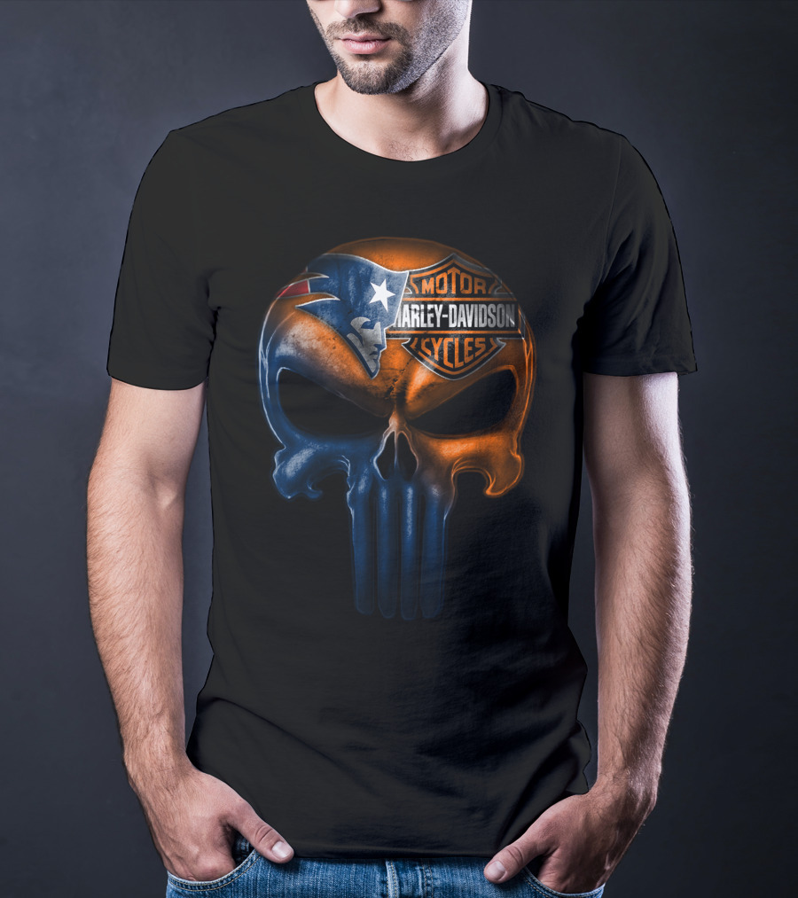 New England Patriots Harley Davidson Skull 21Hl T-Shirt