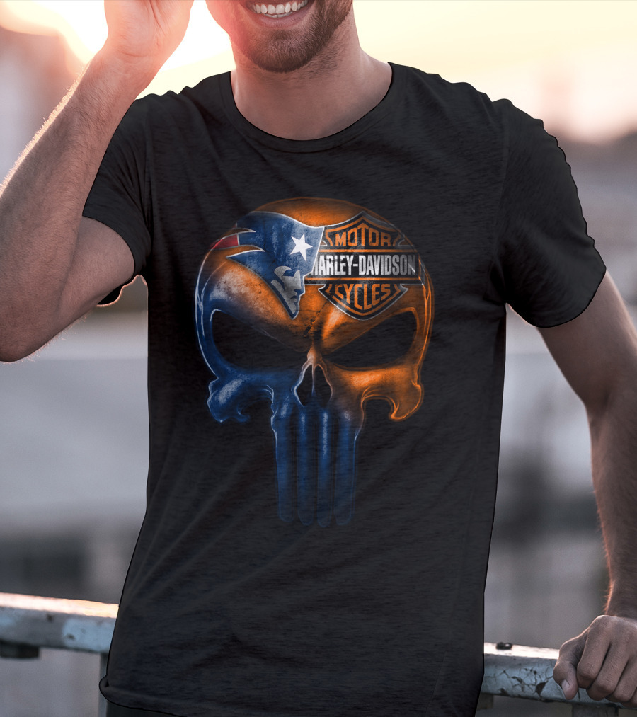 New England Patriots Harley Davidson Skull 21Hl T-Shirt