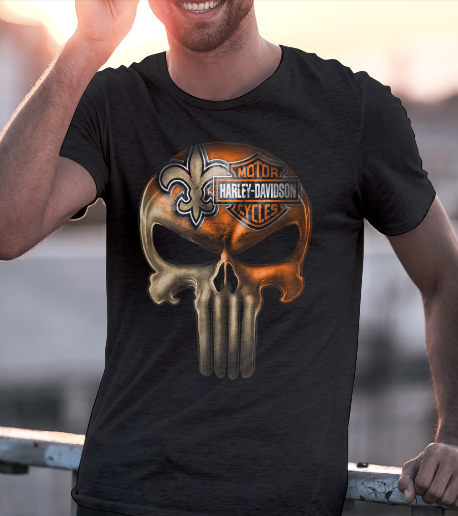 Harley Davidson Motorcycles Skull With Fleur-De-Lis T-Shirt