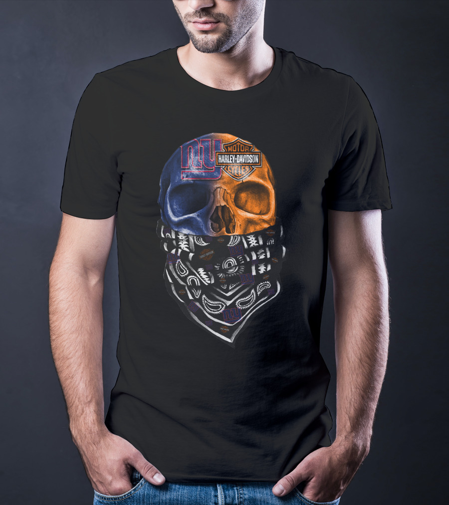 Ny Giants Skull Harley Davidson Bandana 23Hl T-Shirt