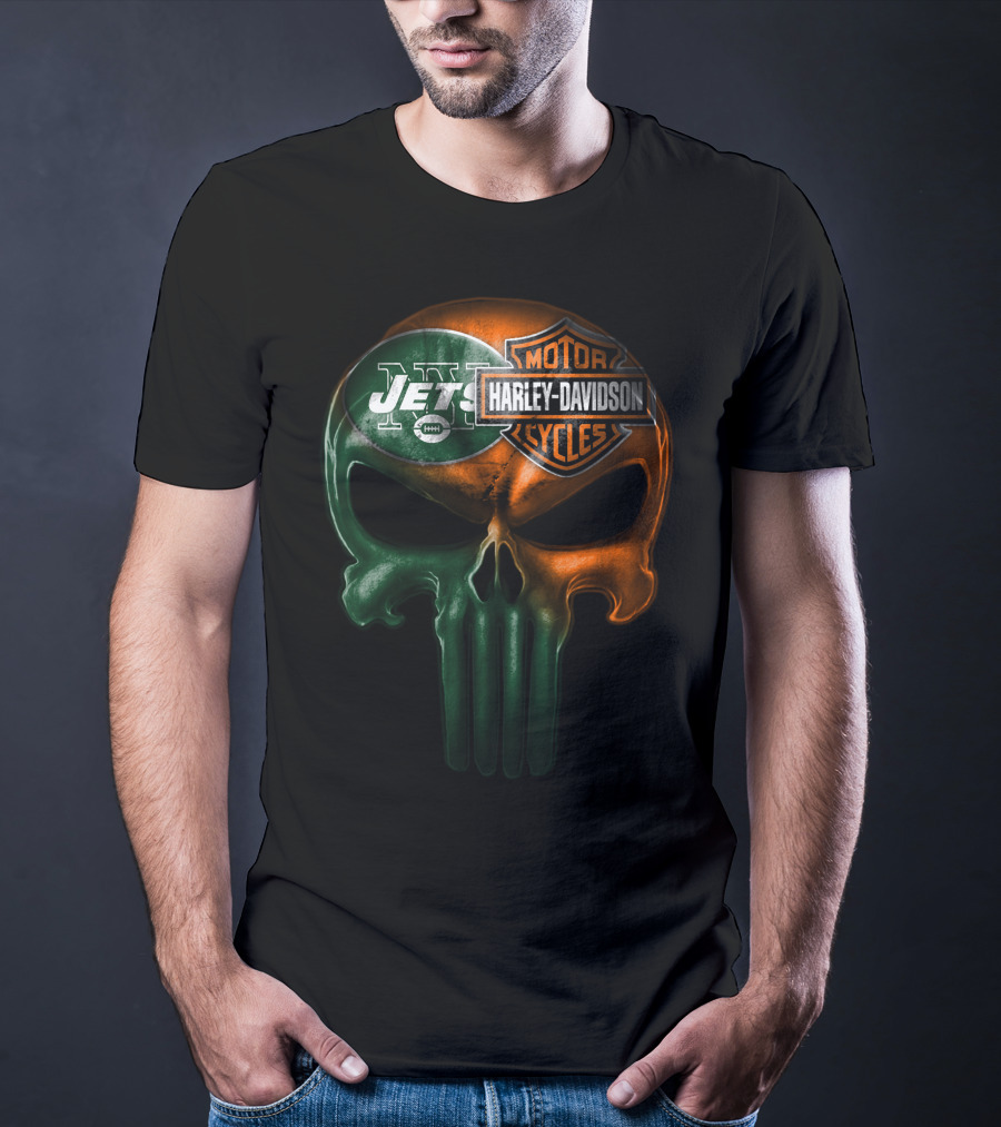 New York Jets Harley Davidson Skull T-Shirt