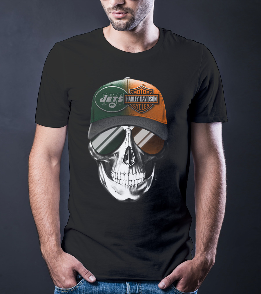 Harley Davidson Jets Skull Cap Nfl Crossover T-Shirt