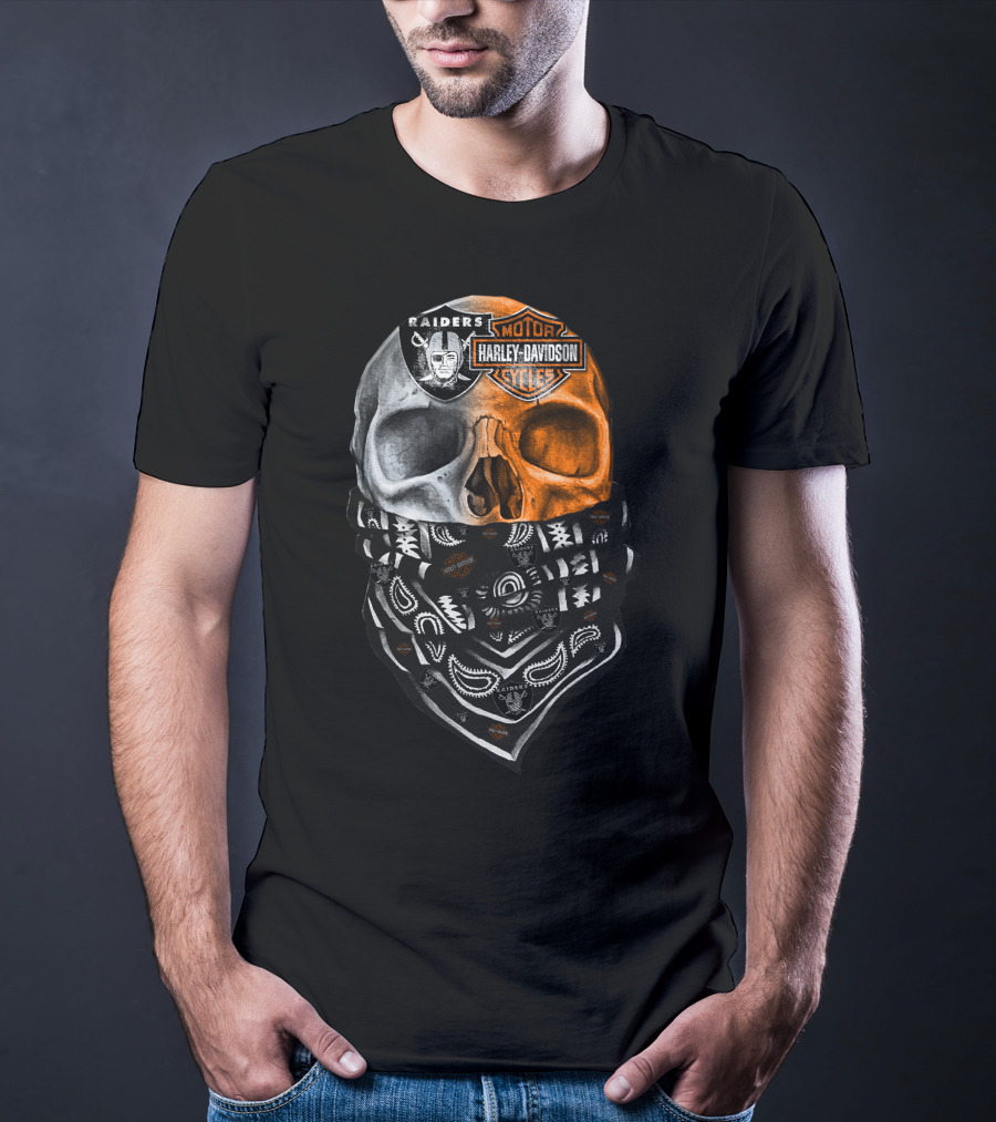 Raiders Harley Davidson Dual Skull Bandana T-Shirt
