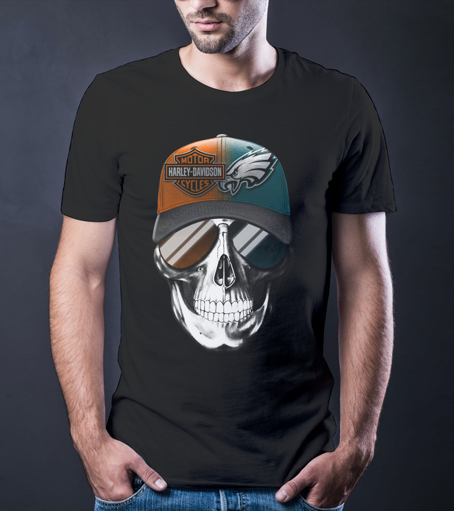 Harley Davidson Motor Cycles Eagles Skull Cap T-Shirt
