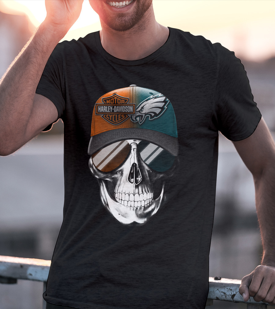 Harley Davidson Motor Cycles Eagles Skull Cap T-Shirt