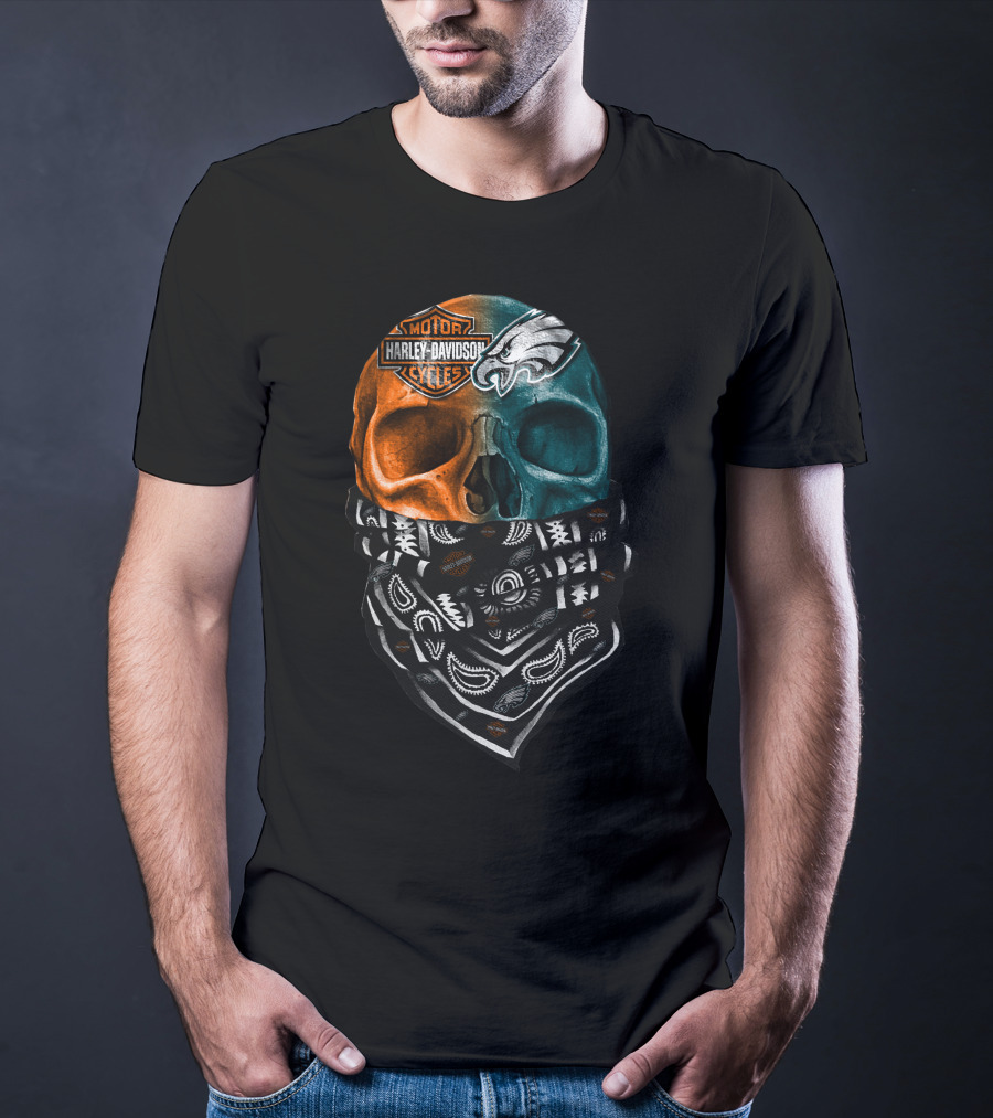 Harley Davidson Motor Cycles Philadelphia Eagles Skulls Bandana T-Shirt