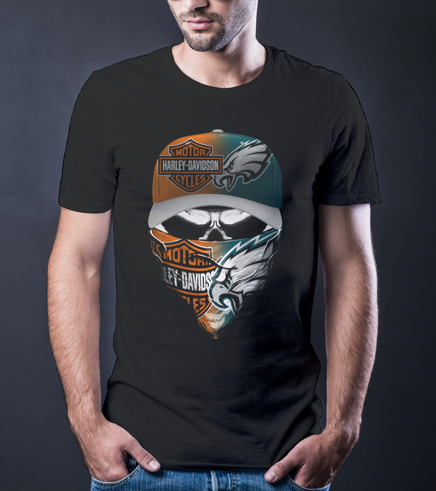 Harley Davidson Philadelphia Eagles Skull Bandana Cap T-Shirt