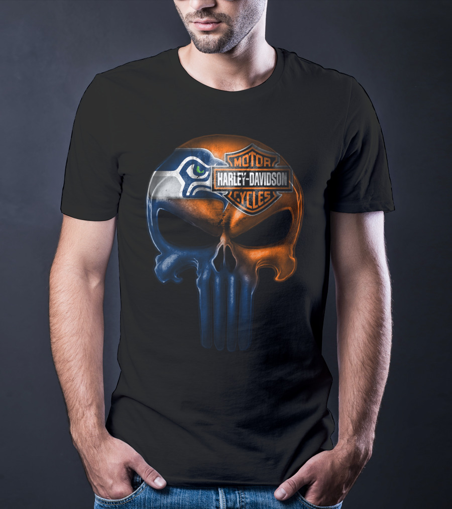Seattle Seahawks Harley Davidson Skull T-Shirt