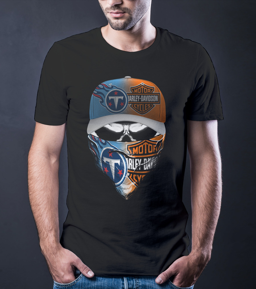 Tennessee Titans Harley Davidson Combo Skull Mask Cap T-Shirt