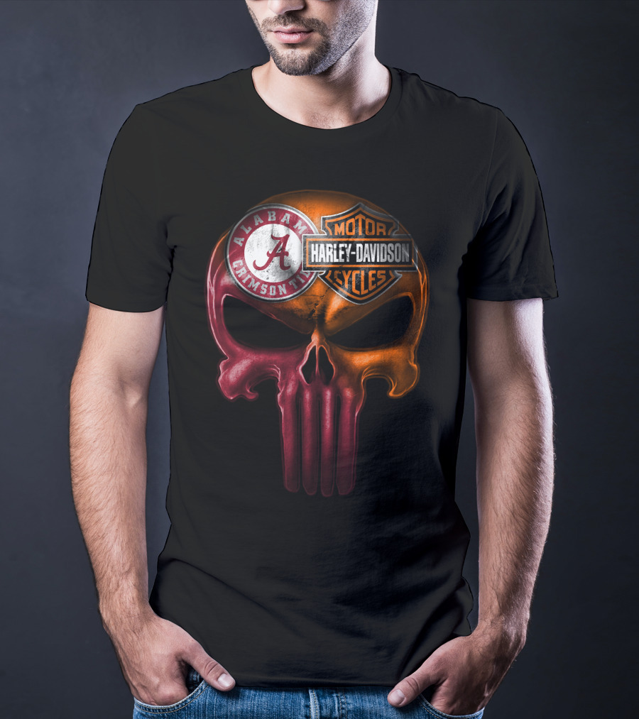 Alabama Crimson Tide Harley Davidson Punisher Skull T-Shirt