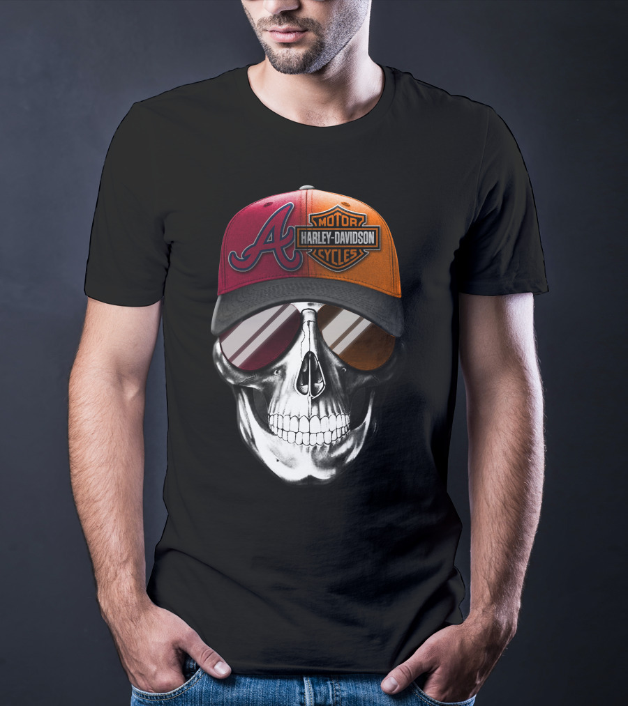Harley Davidson Atlanta Braves Skull Cap T-Shirt