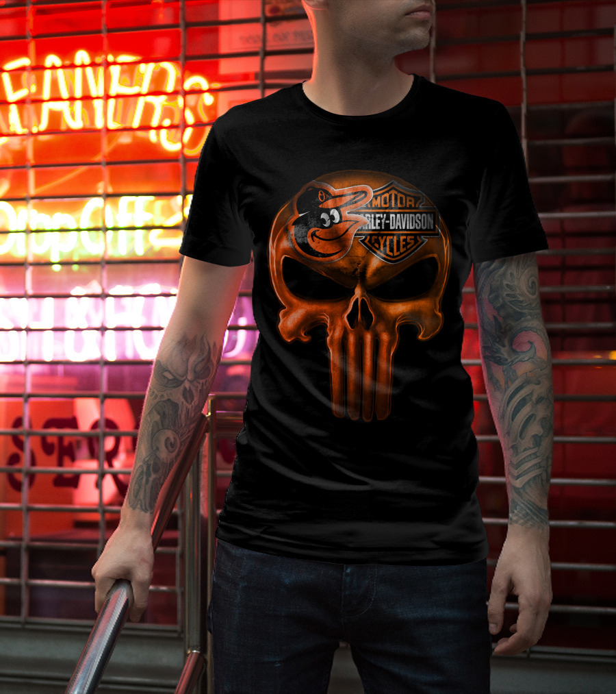 Orioles Harley Davidson Punisher Skull T-Shirt