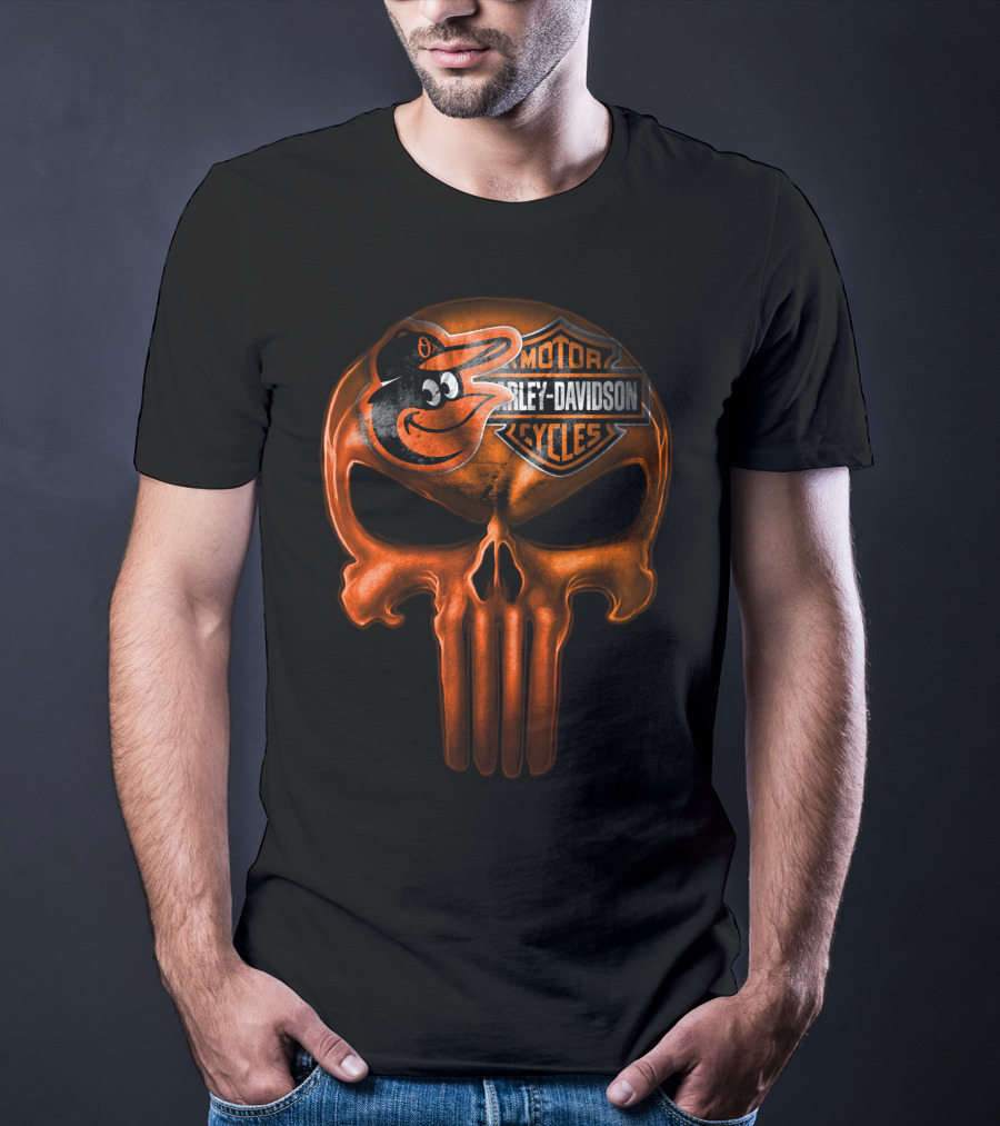 Orioles Harley Davidson Punisher Skull T-Shirt