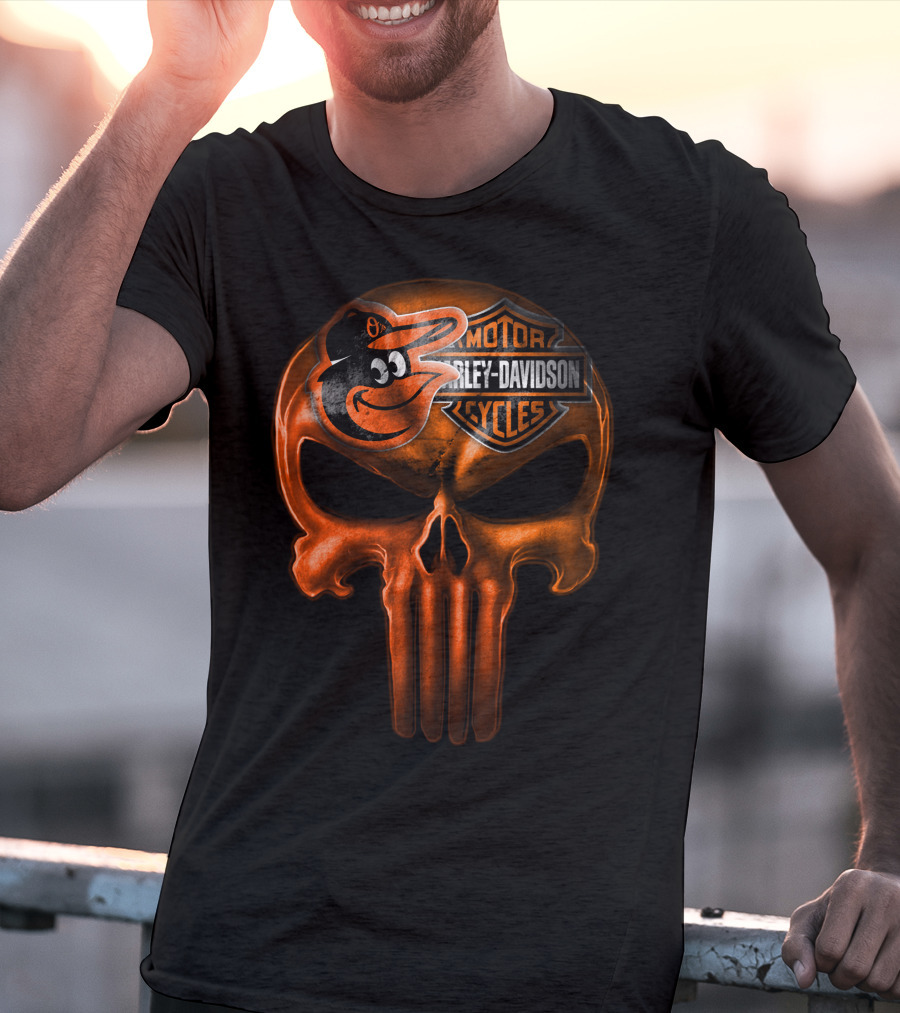 Orioles Harley Davidson Punisher Skull T-Shirt