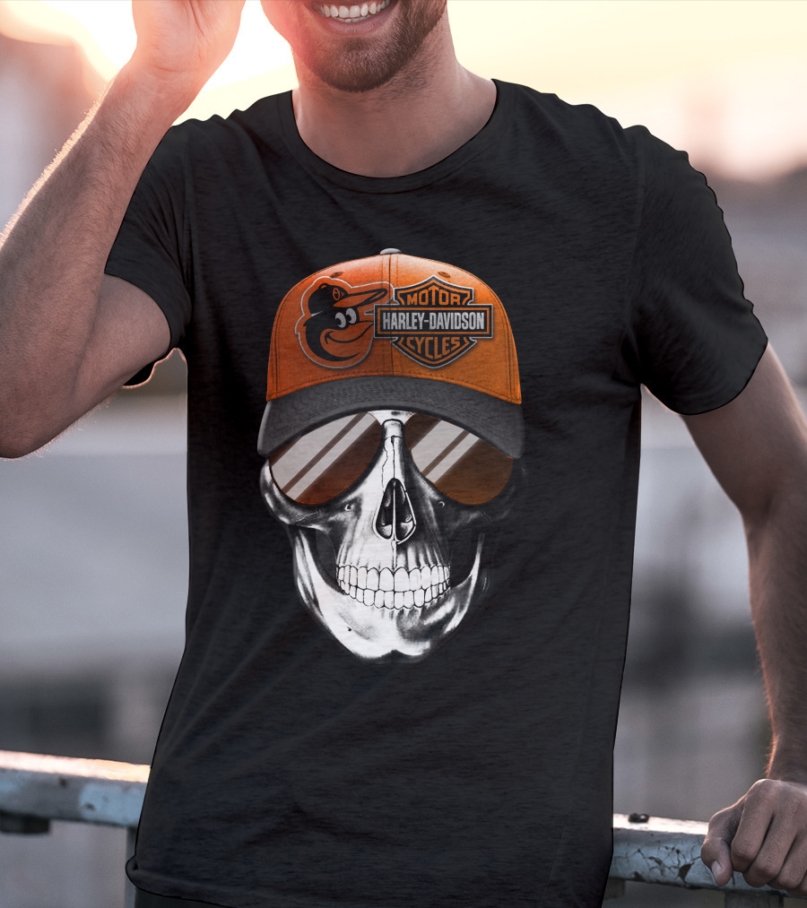 Harley Davidson Motorcycles Orioles Skull Cap T-Shirt