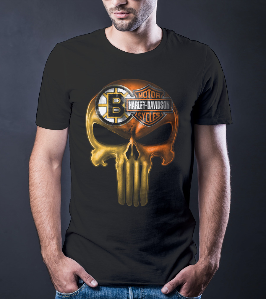 Boston Bruins Harley Davidson Skull 05Ahl T-Shirt