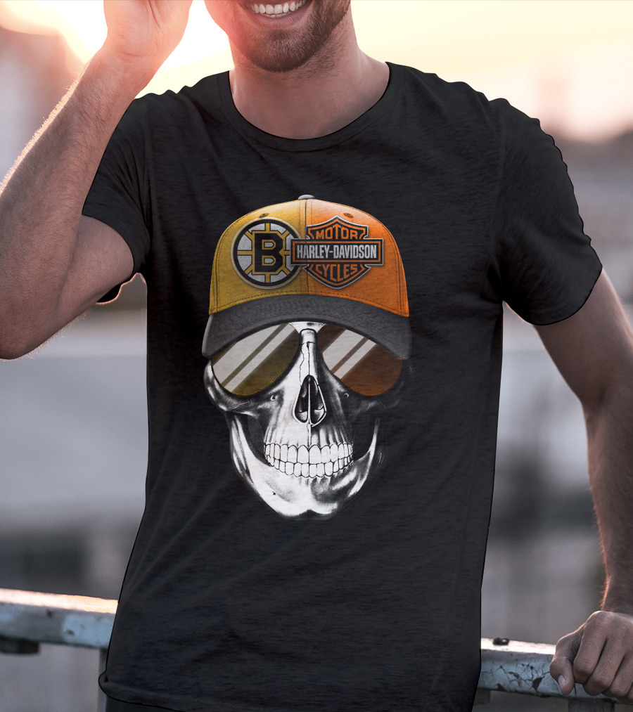 Harley Davidson Motorcycles Skull Boston Bruins Cap T-Shirt
