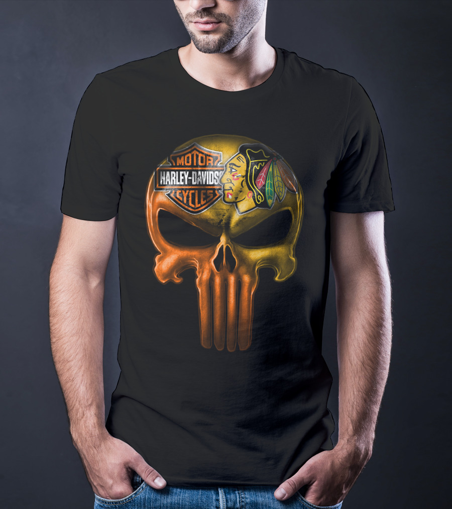 Harley Davidson Punisher Skull Chicago Blackhawks T-Shirt