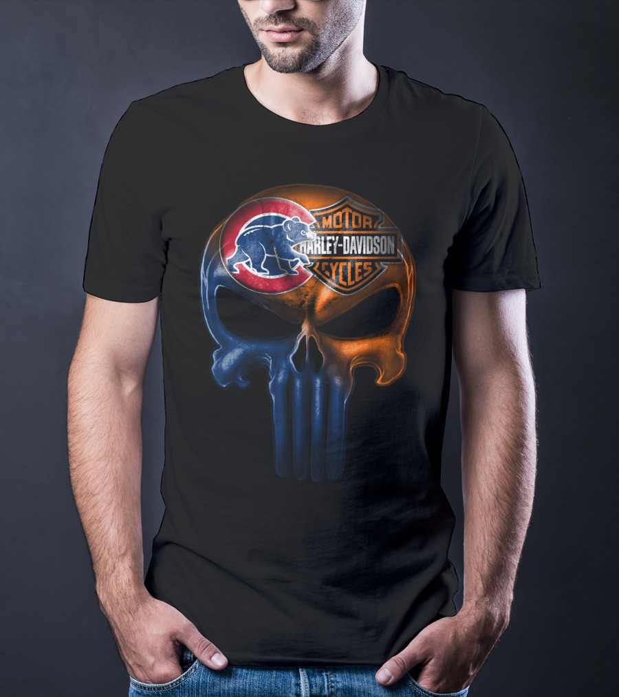 Chicago Cubs Harley Davidson Punisher Skull T-Shirt
