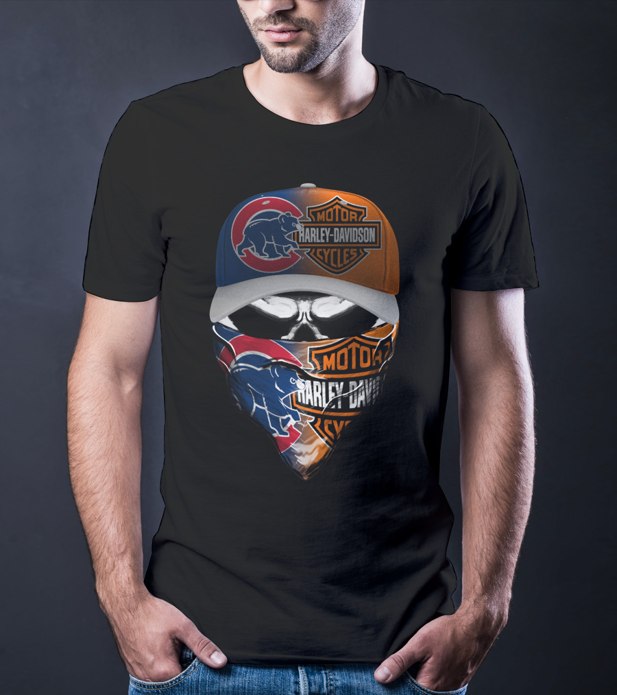Chicago Cubs Harley Davidson Motorcycles Skull T-Shirt