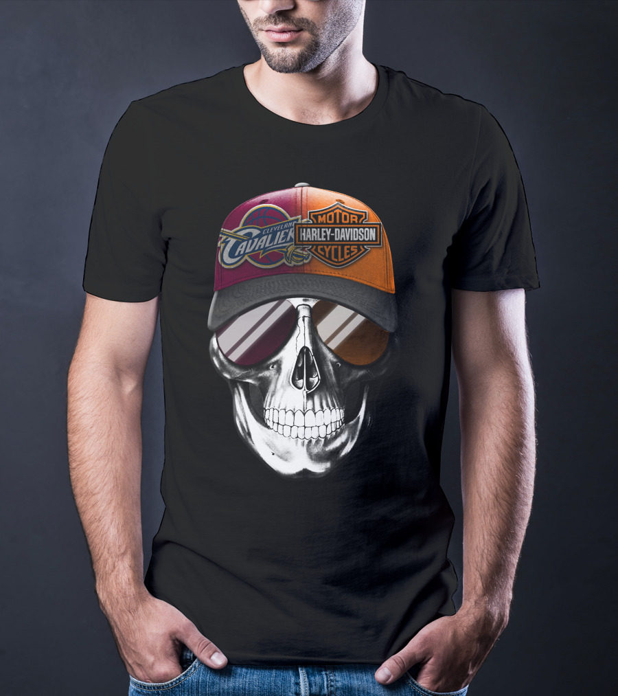 Cleveland Cavaliers Harley Davidson Skull Cap Fusion T-Shirt