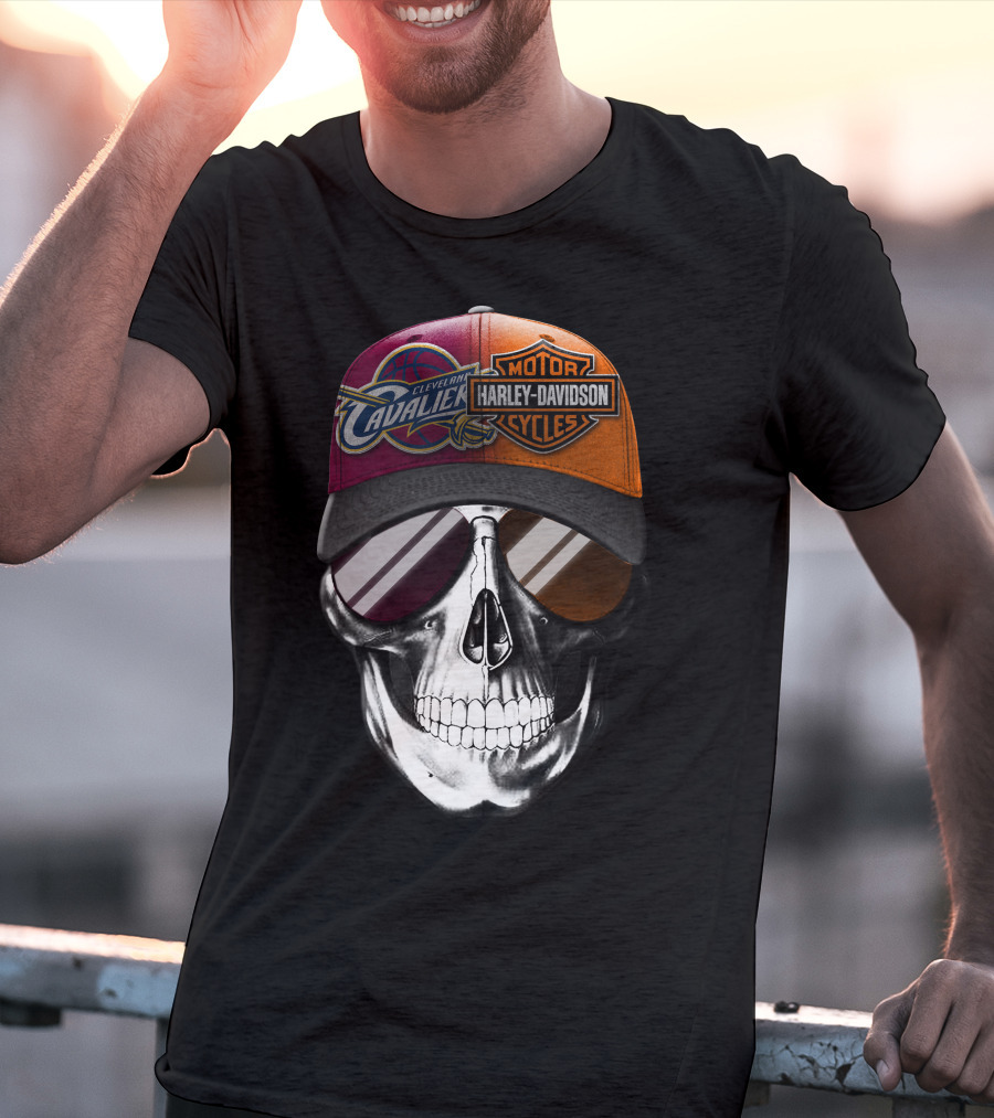 Cleveland Cavaliers Harley Davidson Skull Cap Fusion T-Shirt
