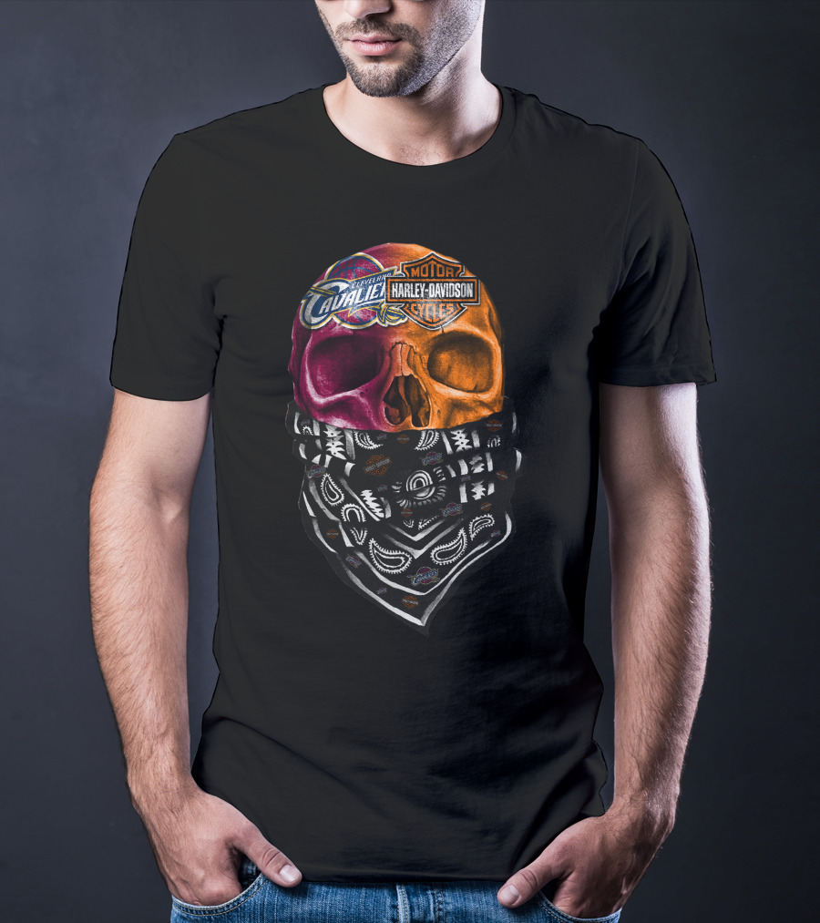 Cleveland Cavaliers Harley Davidson Skull Bandana T-Shirt