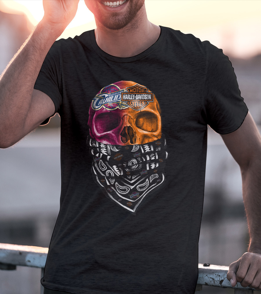 Cleveland Cavaliers Harley Davidson Skull Bandana T-Shirt