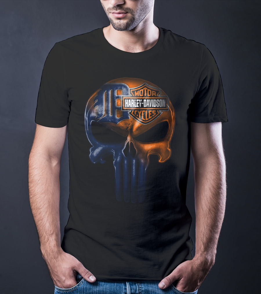 Harley Davidson Motorcycles Skull With Detroit Tigers T-Shirt