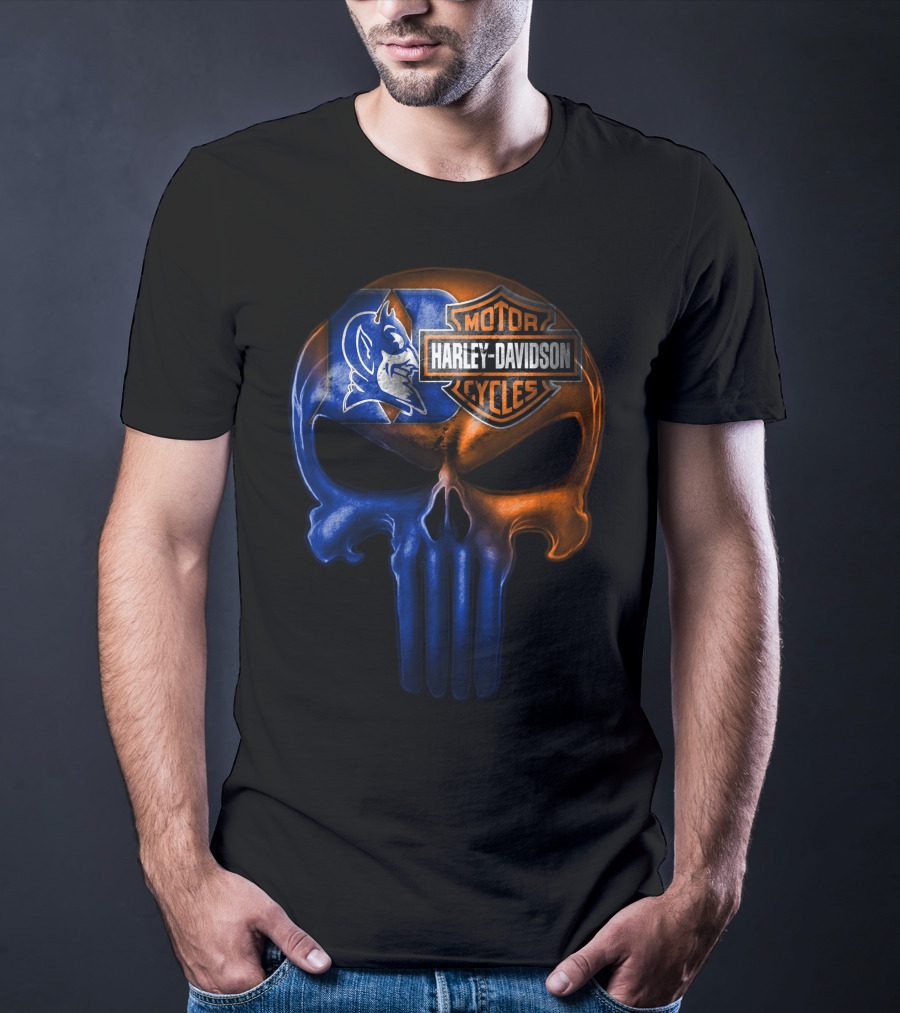 Duke Blue Devils Harley Davidson Punisher Skull T-Shirt