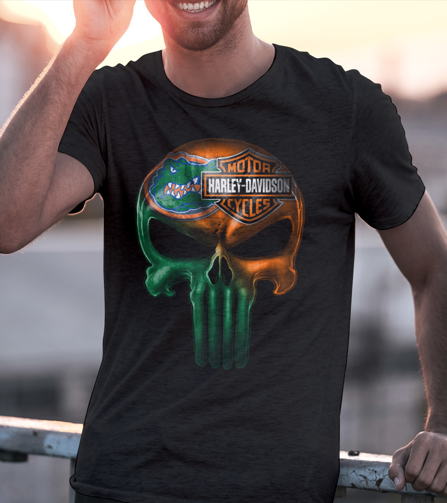 Florida Gators Harley Davidson Punisher Skull T-Shirt