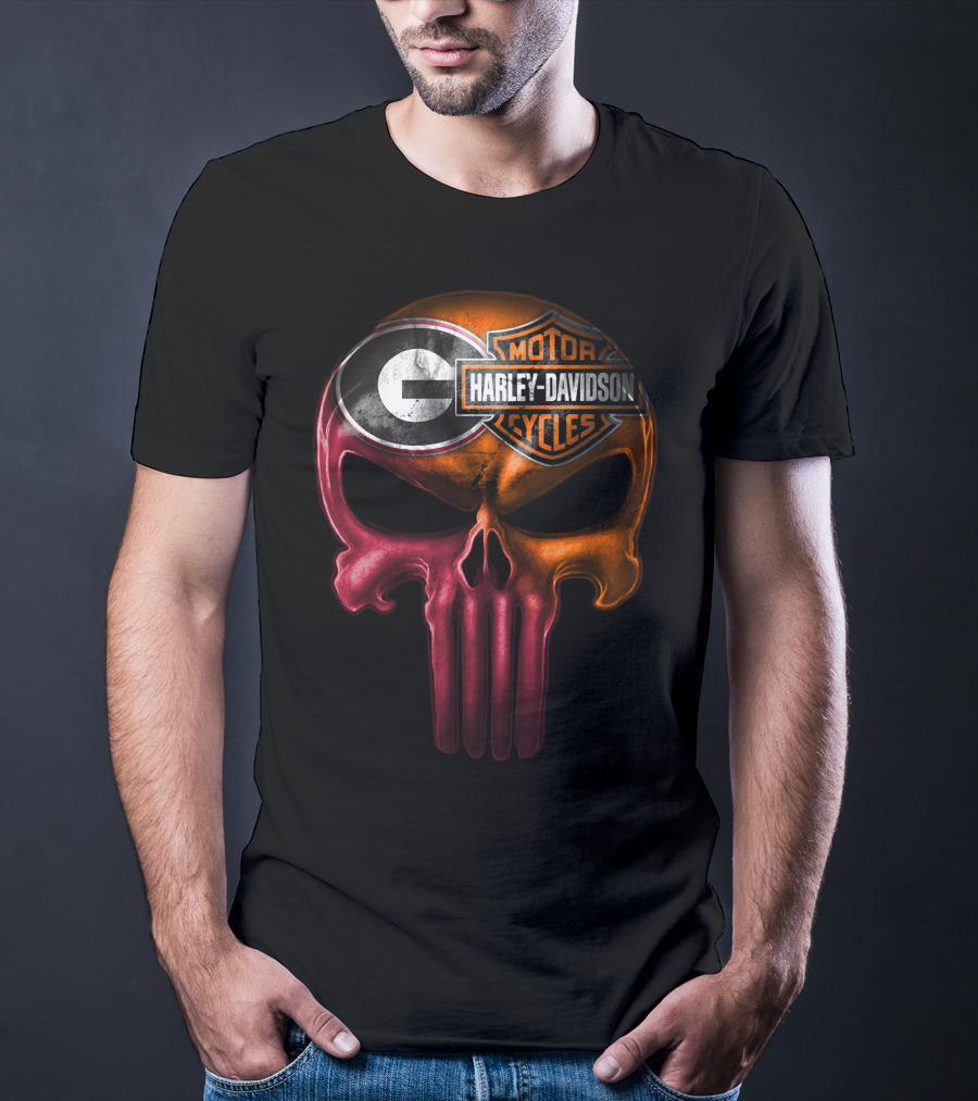Georgia Bulldogs Harley Davidson Skull T-Shirt