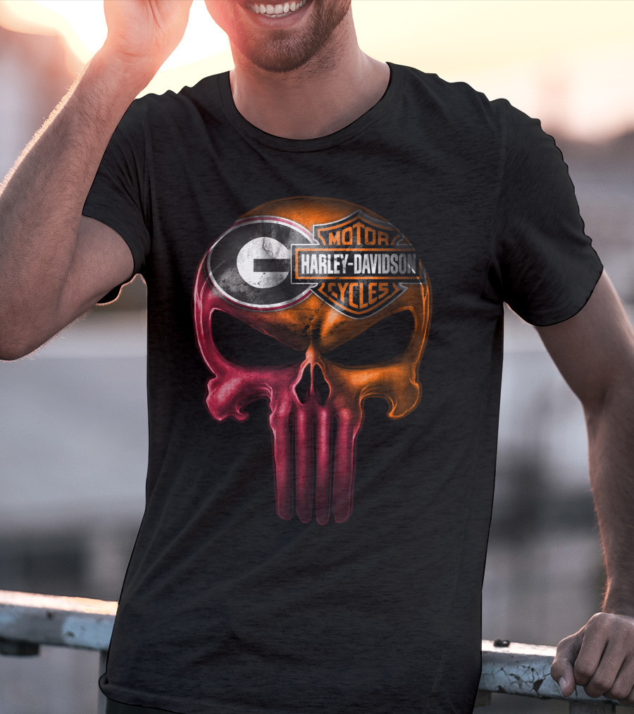 Georgia Bulldogs Harley Davidson Skull T-Shirt