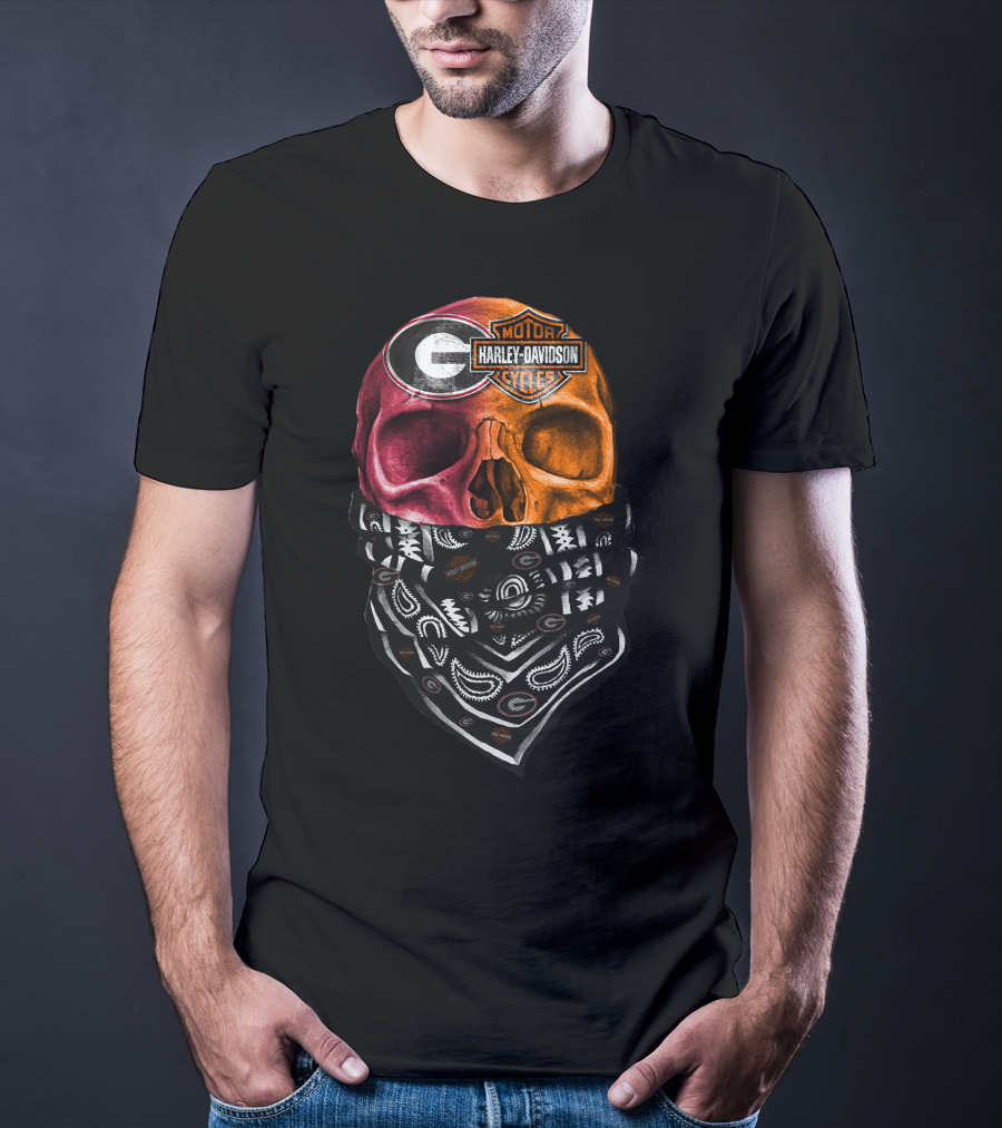 Harley Davidson Georgia Bulldogs Skull With Bandana T-Shirt