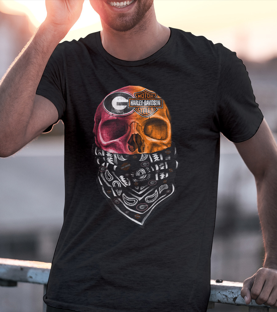 Harley Davidson Georgia Bulldogs Skull With Bandana T-Shirt