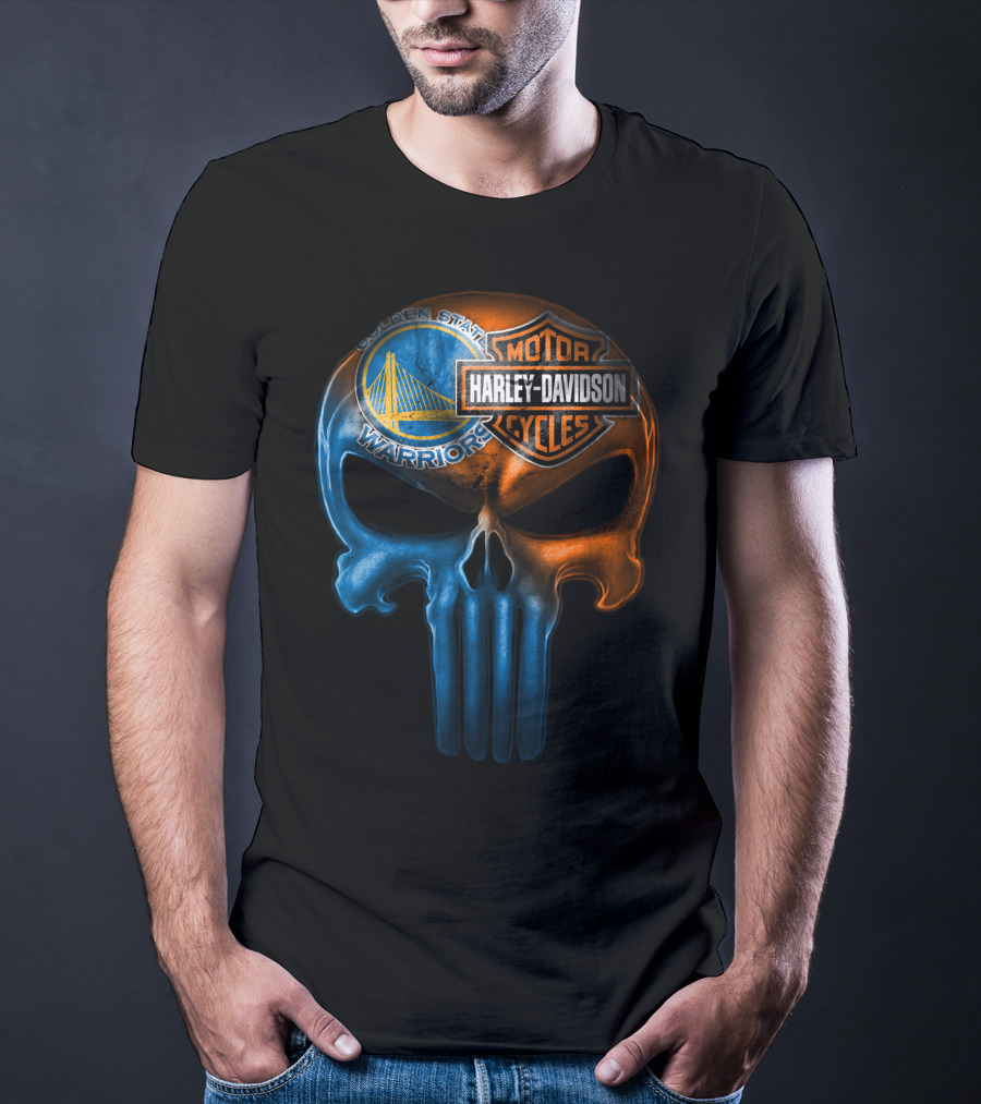 Golden State Warriors Harley Davidson Punisher Skull T-Shirt