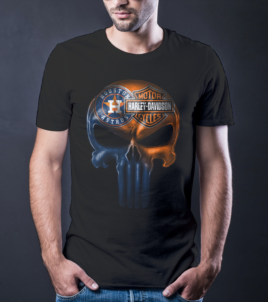 Houston Astros Harley Davidson Punisher Skull T-Shirt