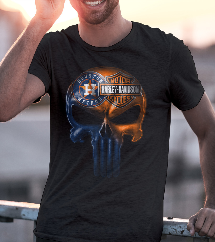 Houston Astros Harley Davidson Punisher Skull T-Shirt