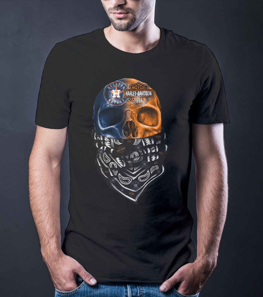 Houston Astros Harley Davidson Skull Bandana T-Shirt