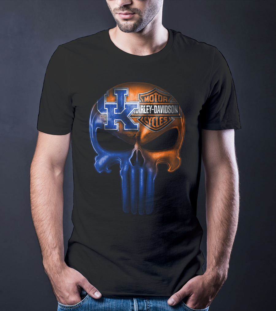 Kentucky Wildcats Harley Davidson Punisher Skull T-Shirt