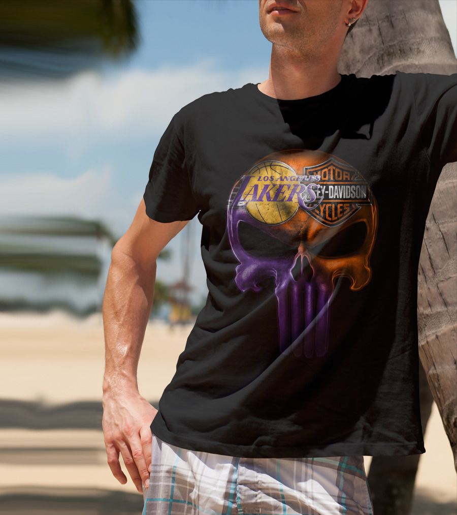 Los Angeles Lakers Harley Davidson Skull T-Shirt