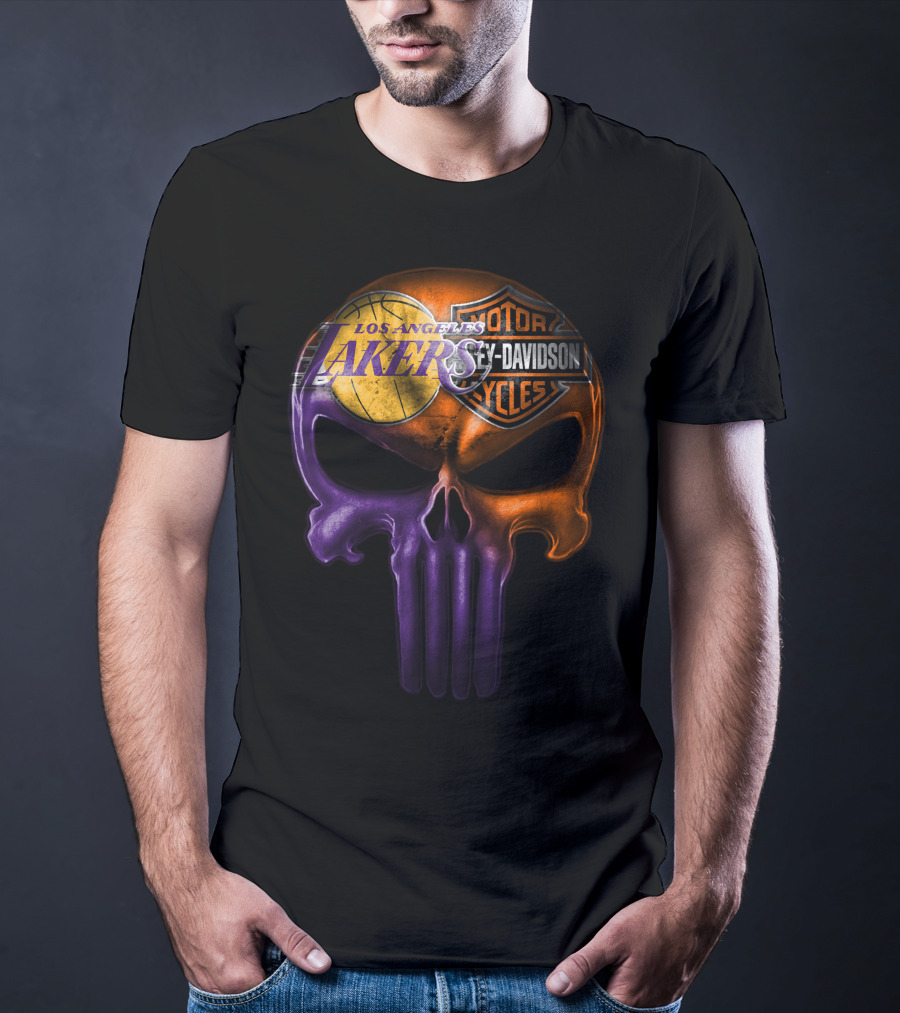 Los Angeles Lakers Harley Davidson Skull T-Shirt