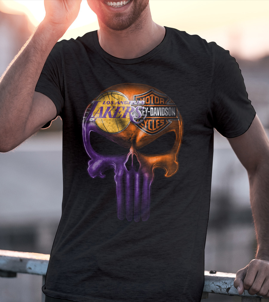Los Angeles Lakers Harley Davidson Skull T-Shirt