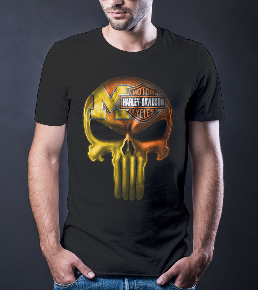 Michigan Wolverines Punisher Harley Davidson Motorcycles T-Shirt