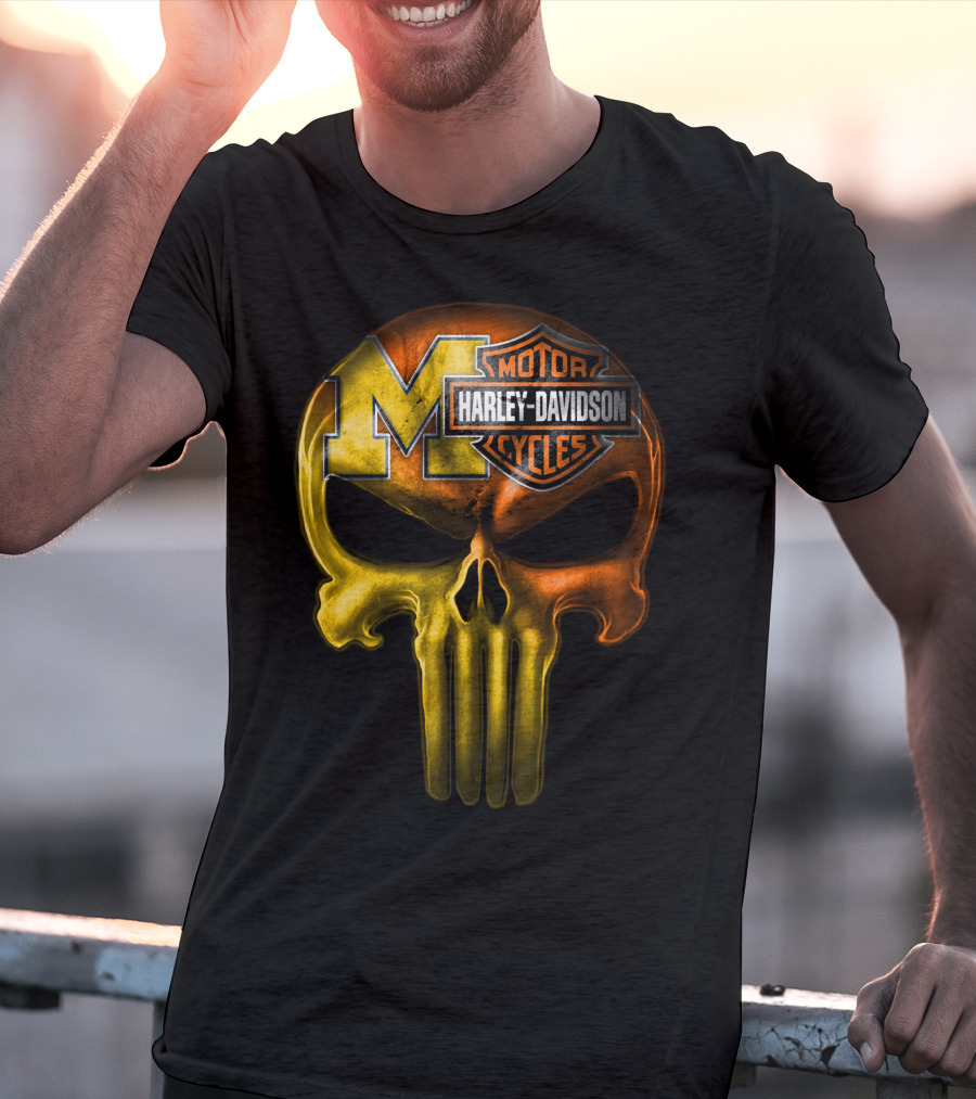 Michigan Wolverines Punisher Harley Davidson Motorcycles T-Shirt