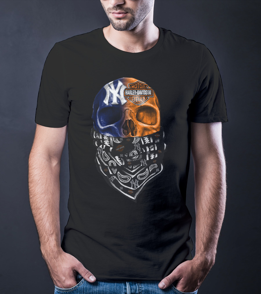 New York Yankees Harley Davidson Skull Bandana T-Shirt
