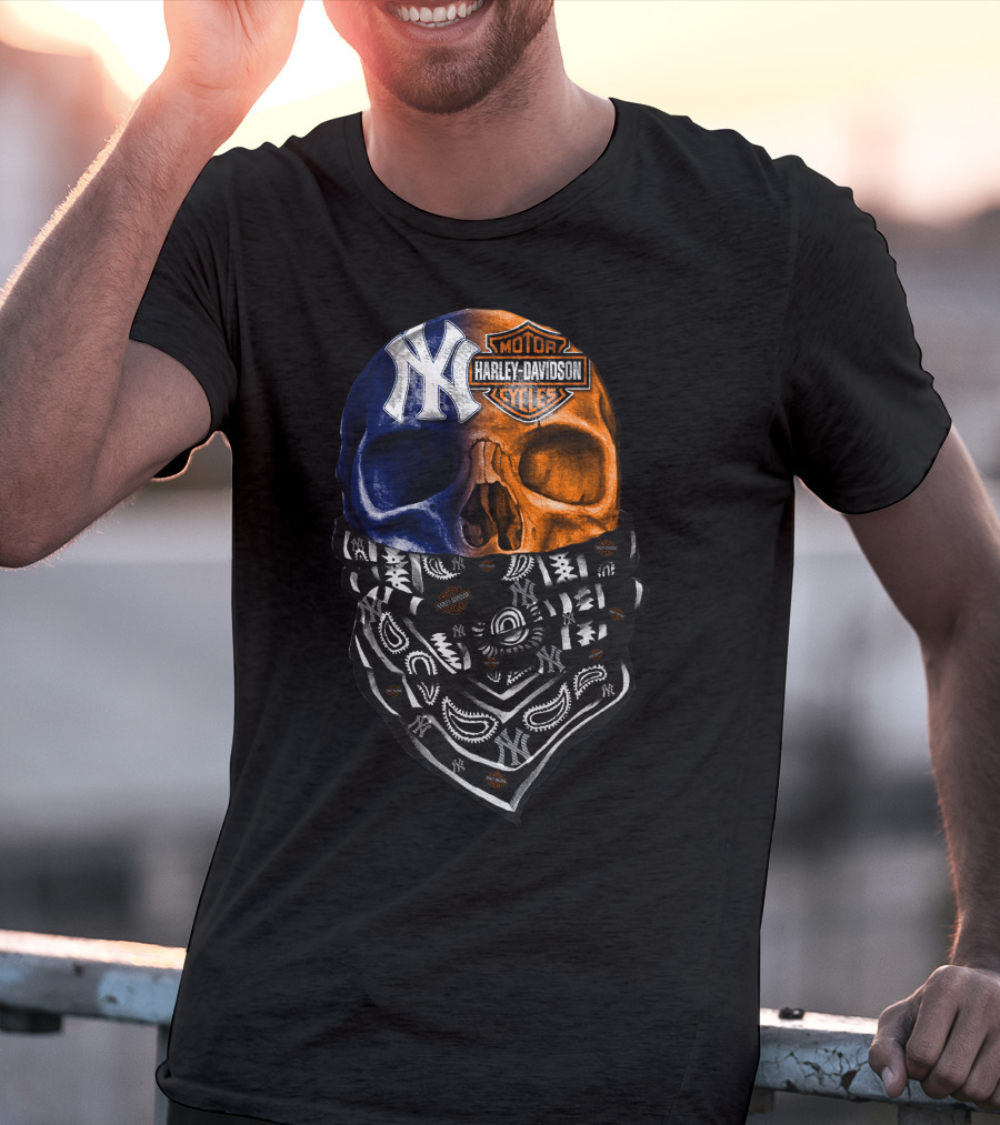 New York Yankees Harley Davidson Skull Bandana T-Shirt