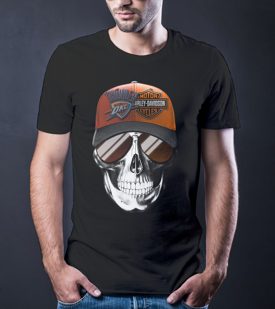 Oklahoma City Thunder Harley Davidson Skull Cap T-Shirt