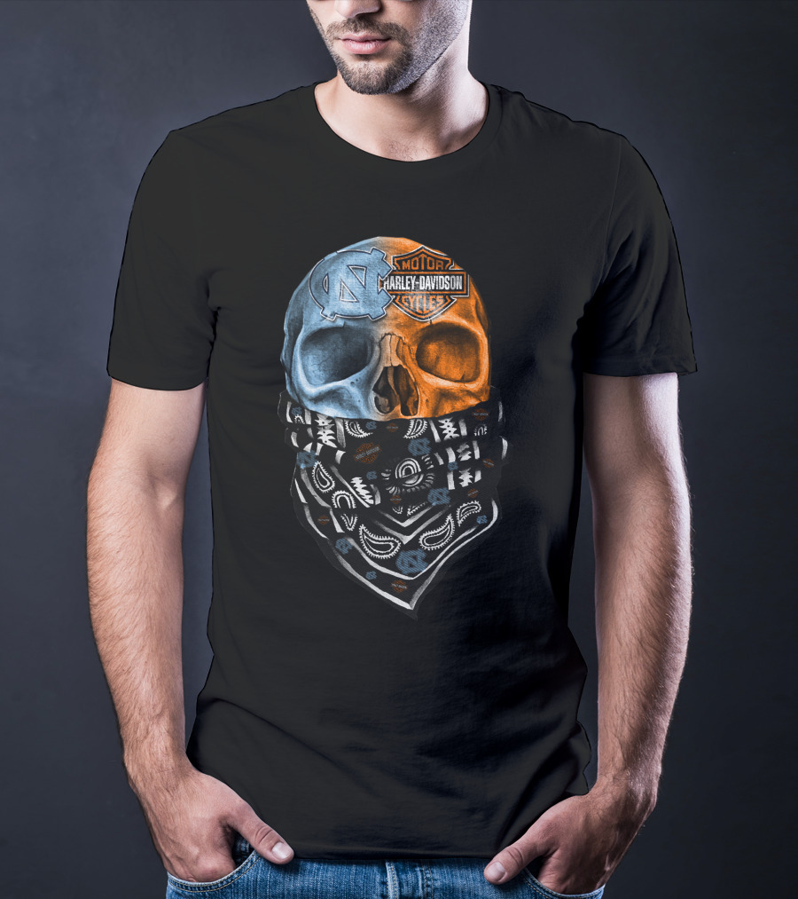 31Ahl North Carolina Tar Heels Harley Davidson Skull Bandana T-Shirt