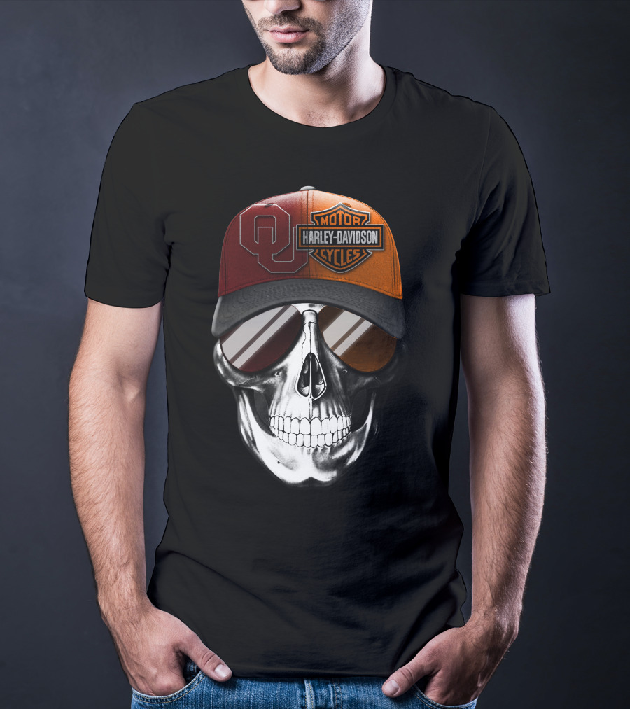 Harley Davidson Motorcycles Oklahoma Sooners Cap Skull T-Shirt